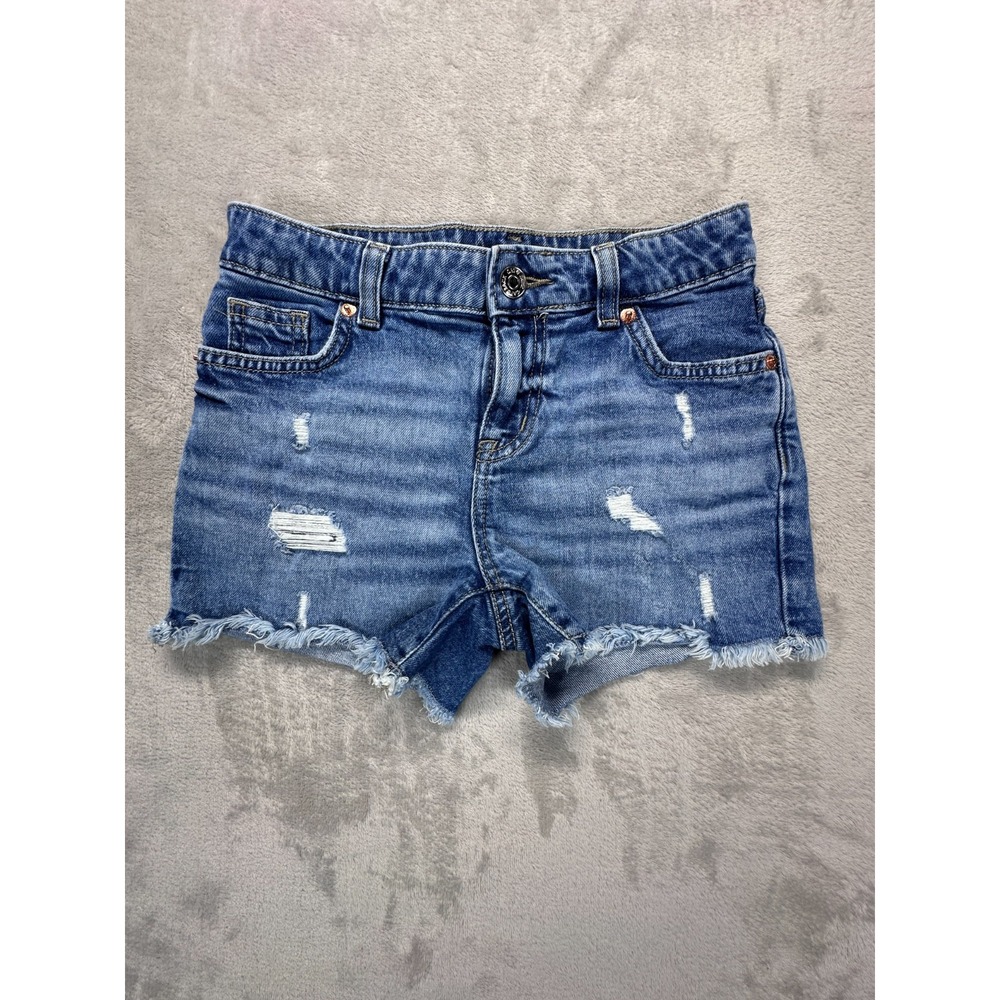 Cat & Jack Cut Off Shorts Girls M Blue Denim Stretch Low Rise Raw Hem Distressed